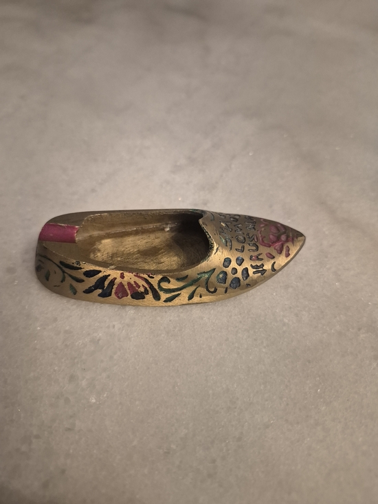 Other - Brass Decorative Shoe Trinket Dish/Ashtray with Hand-Painted Shalom Jerusalem